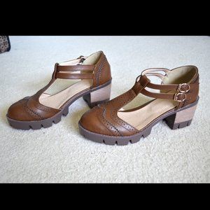 Vintage Style T-strap Platform Shoes